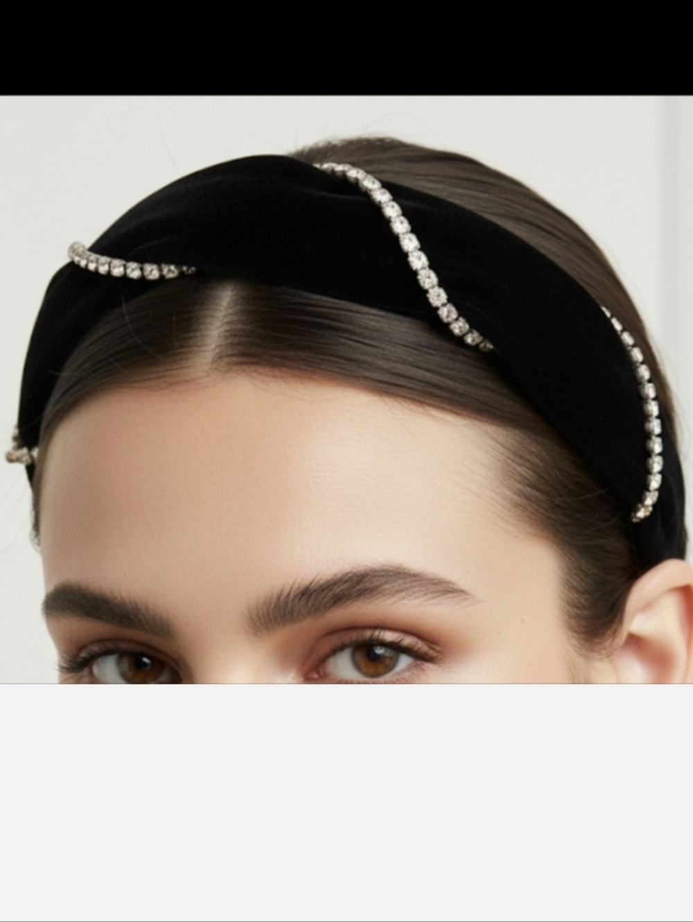 Vintage Holt Renfrew Black Velvet Headband with Rhinestone Accent Trim Detailing